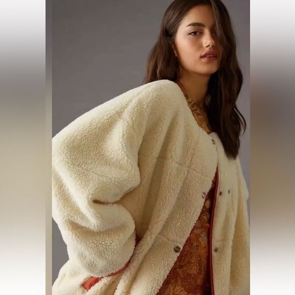 Wrangler Anthropologie XL Sherpa Reversible Oversized Bomber Puffer Jacket NWT - Picture 5 of 11